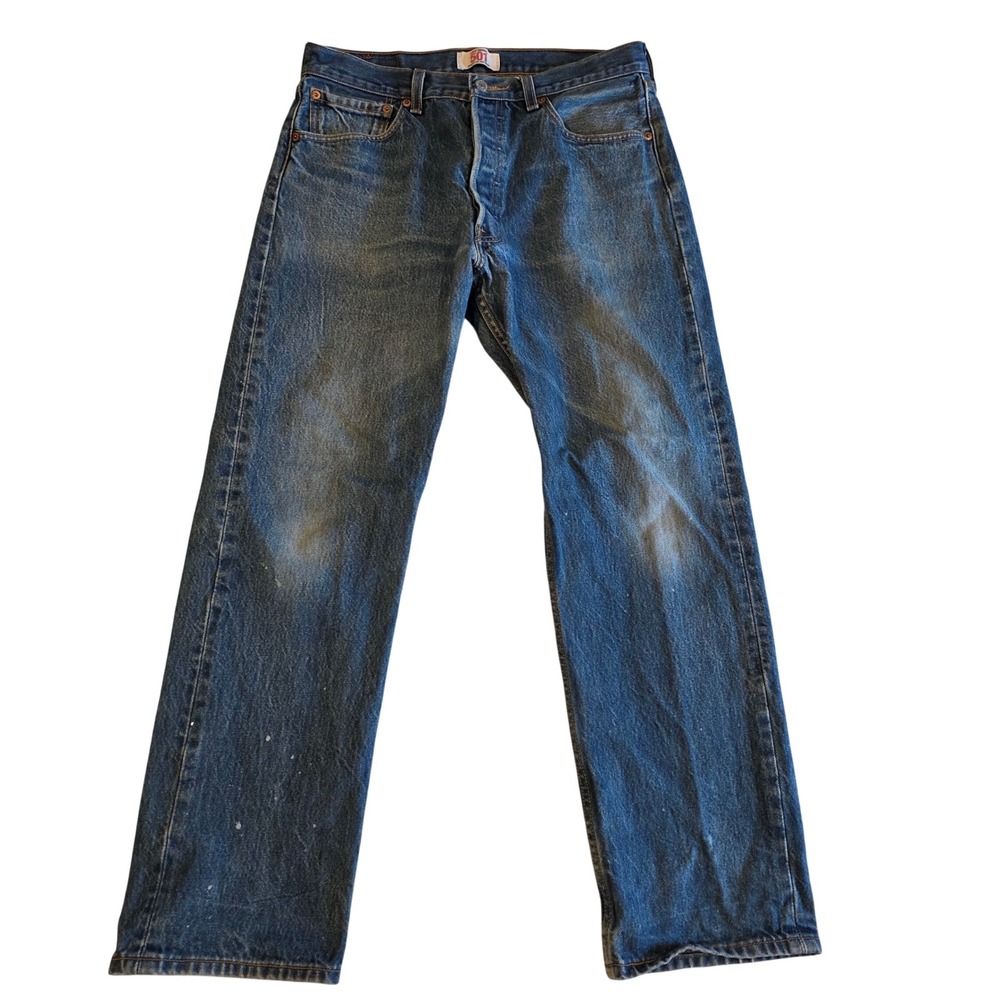 Levis 501 Original Fit Jeans Mens 34x32 Medium Wash Button Fly Distressed 2009